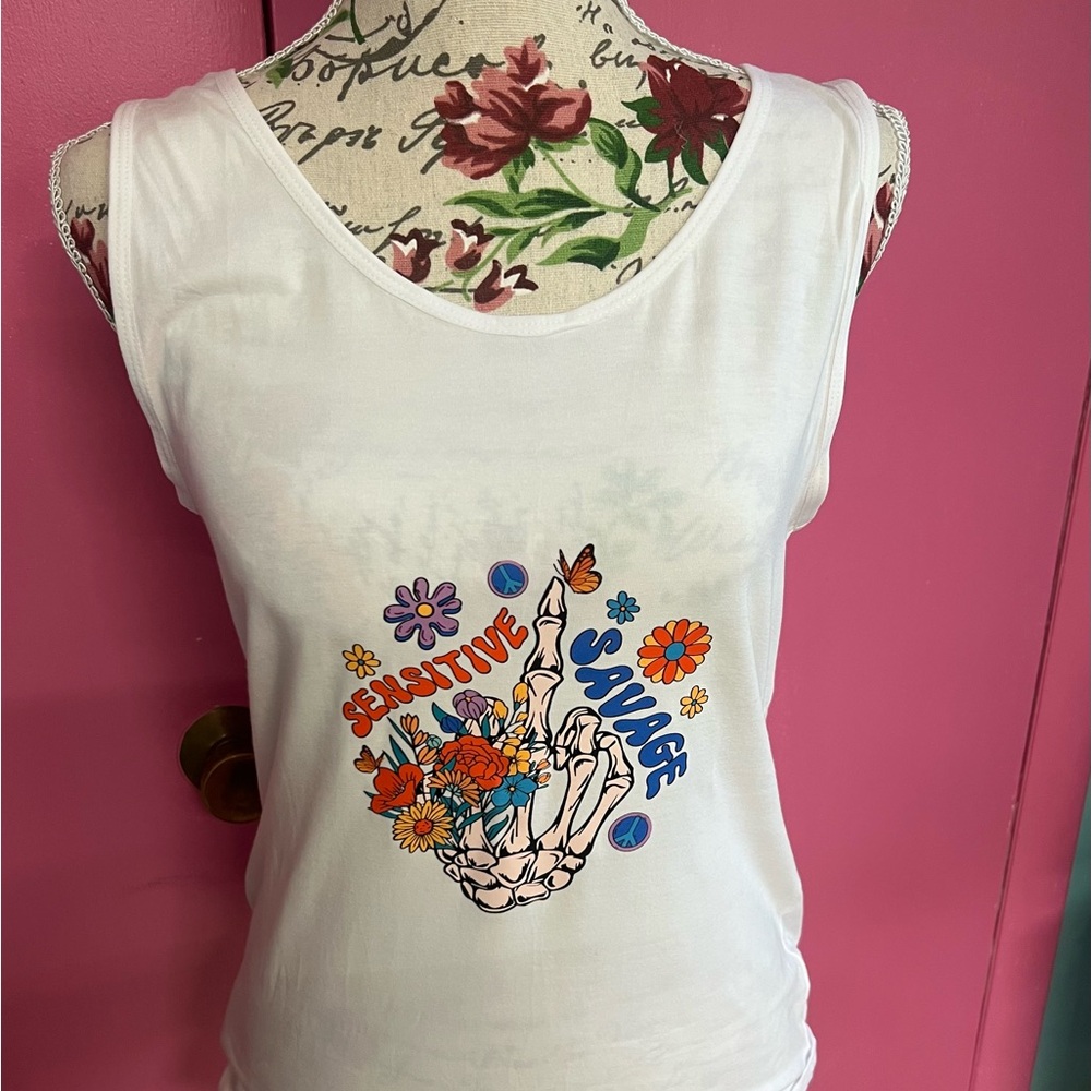 White Graphic Tank Top